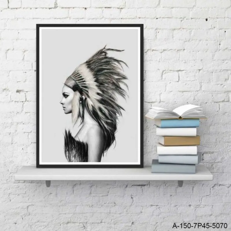 Tranh in canvas cô gái da đỏ đen trắng