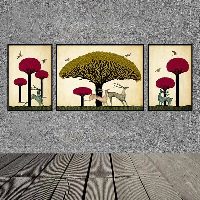 Tranh nai và cây trừu tượng