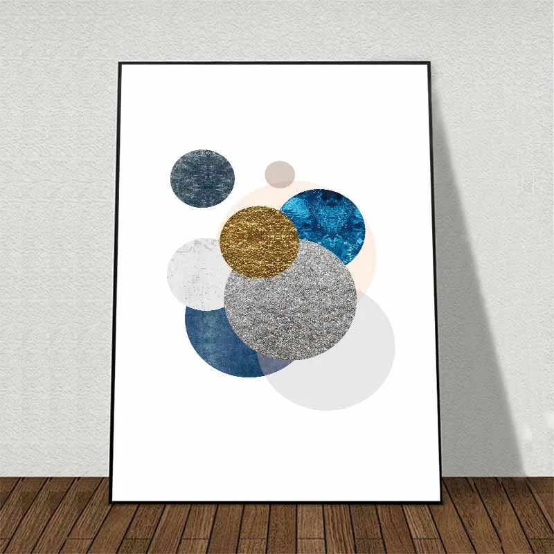 Tranh trừu tượng các khối hình học hình tròn, hình chữ nhật và hình tam giác