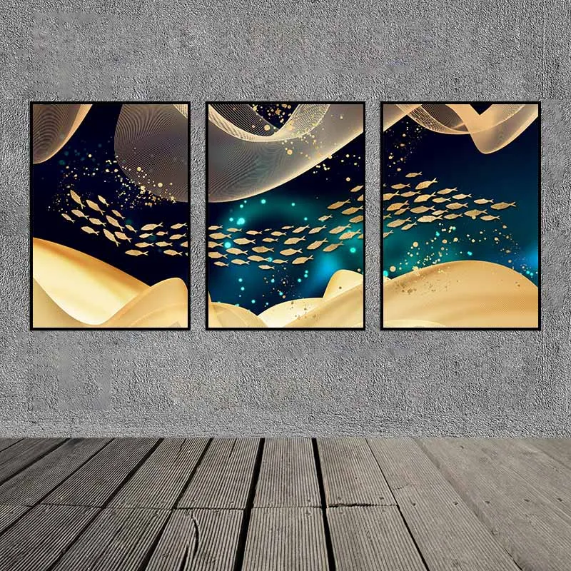 Tranh bộ trừu tượng đàn cá vàng