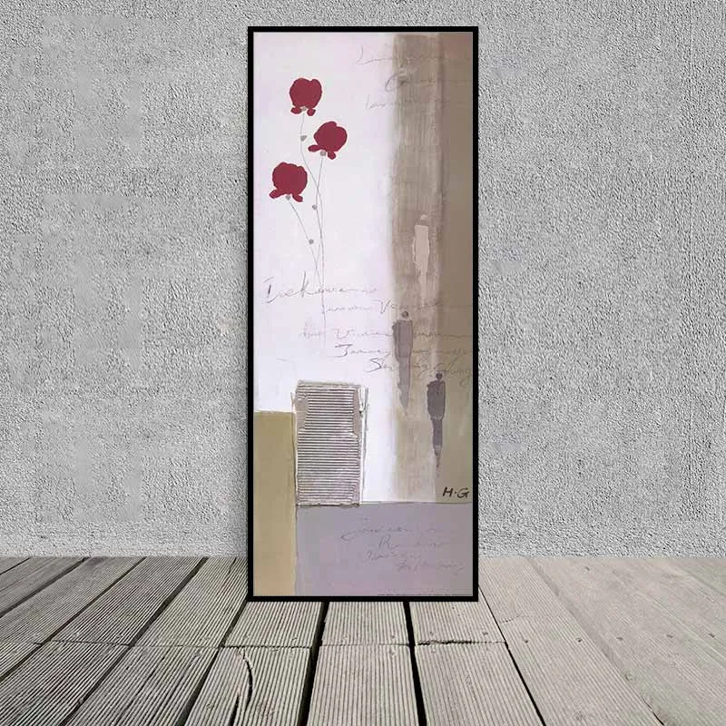 Tranh trừu tượng cành hoa sắc vàng và đỏ