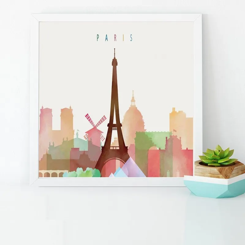 Tranh khổ vuông phong cảnh thành phố Big Ben, London Bridge, New York, Eiffel