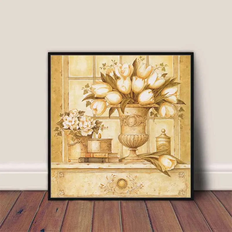 Tranh tĩnh vật hoa Lay Ơn đơn sắc nâu