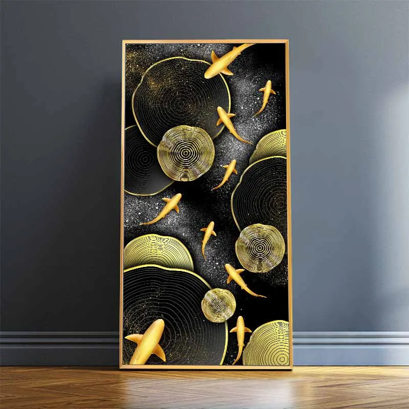 Tranh phong thủy cửu ngư quần hội và lá sen