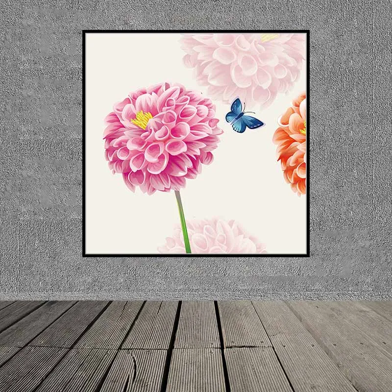 Tranh hoa Cẩm Tú Cầu và bướm