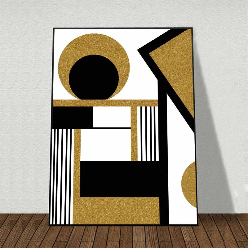 Tranh trừu tượng khối hình học với sắc vàng và đen