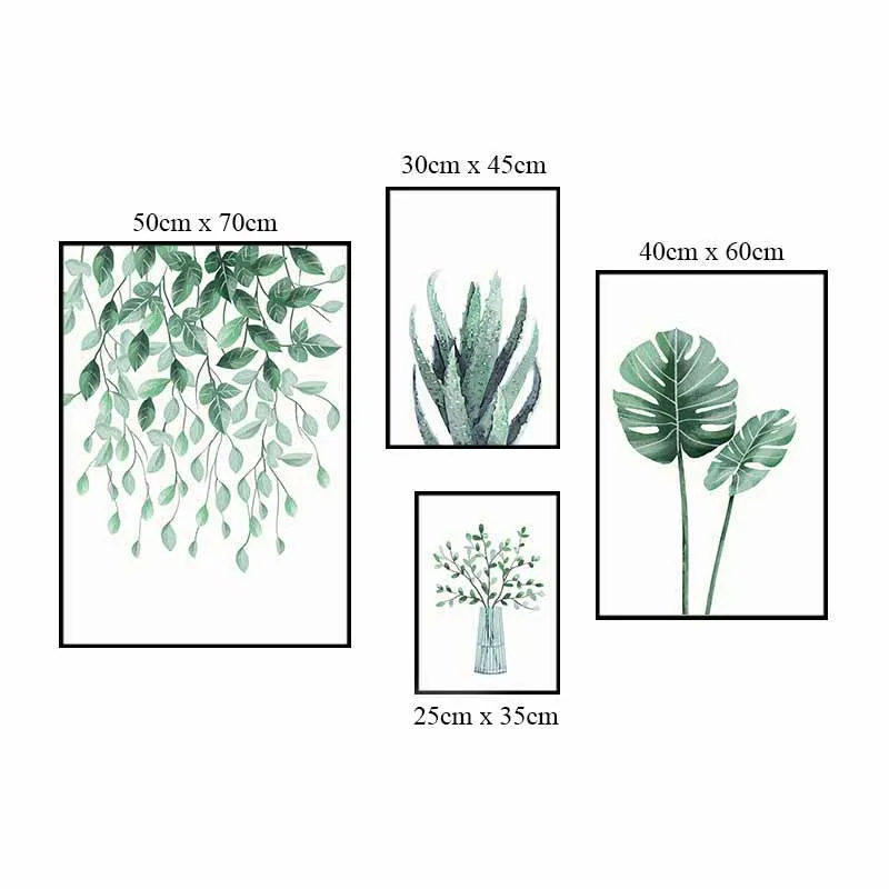 Tranh lá cây nhiệt đới lá cọ, cây xương rồng