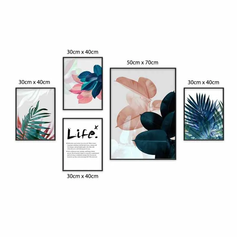 Tranh bộ lá cây đa, lá cọ dừa, và tranh chữ life