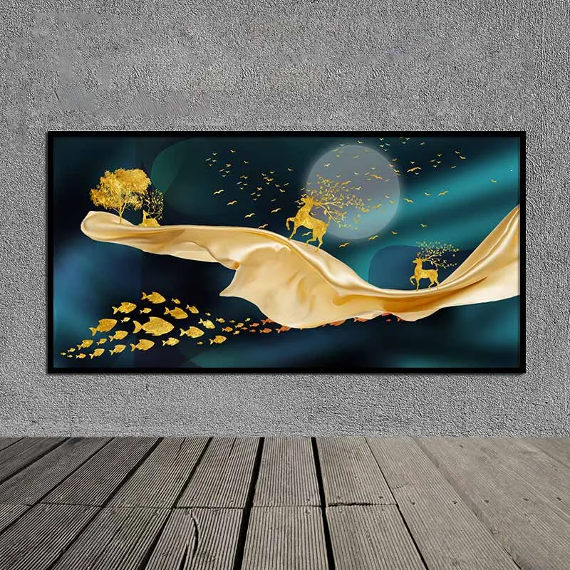 Tranh nai  đứng trên ngọn núi trừu tượng