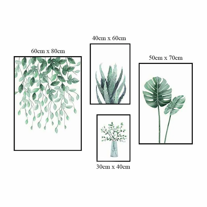 Tranh lá cây nhiệt đới lá cọ, cây xương rồng