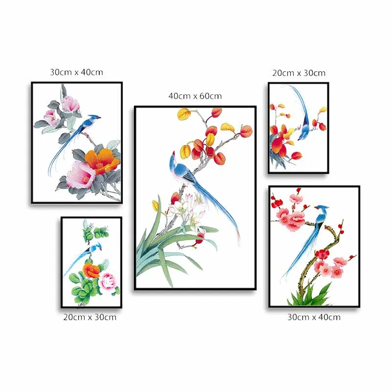 Tranh canvas hoa mẫu đơn và chim