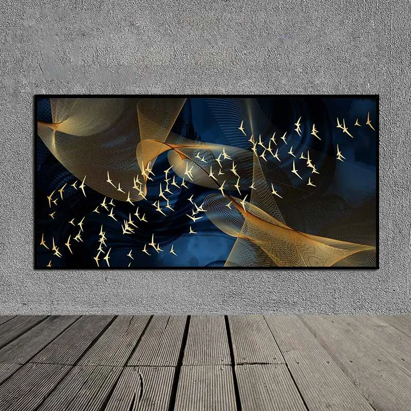 Tranh đàn chim trên nền trừu tượng