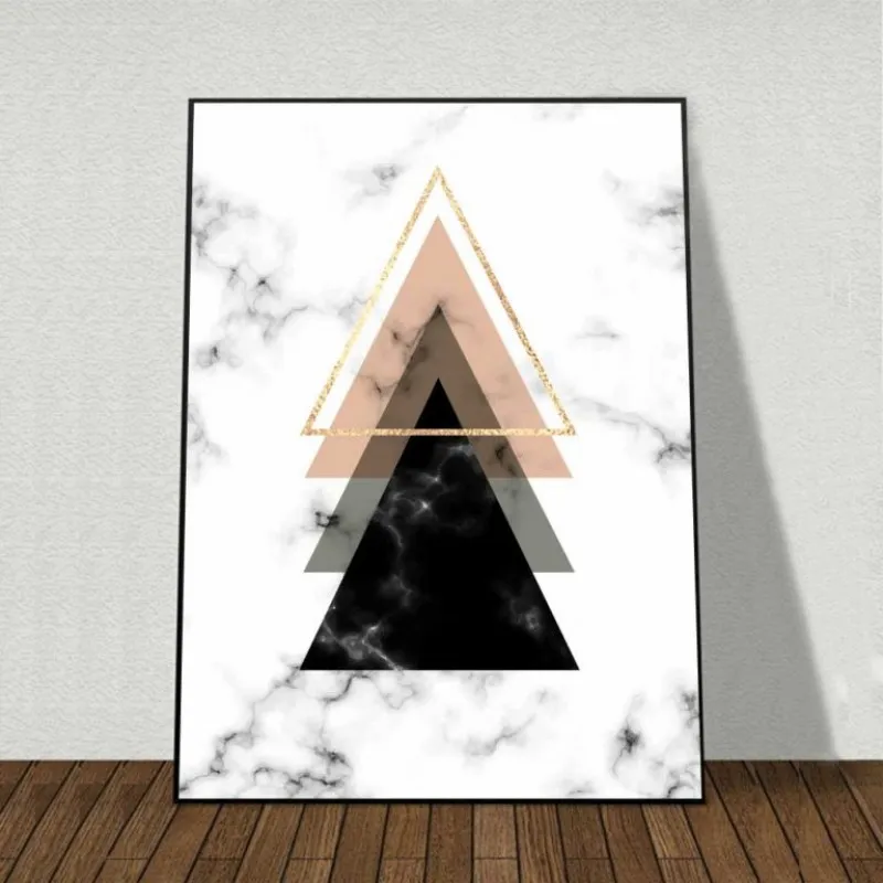 Tranh canvas trừu tượng Typography và khối hình tam giác