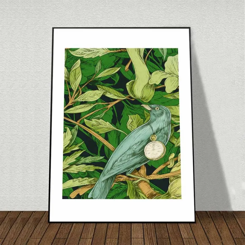 Tranh Canvas 4 tấm hoa, lá và chim