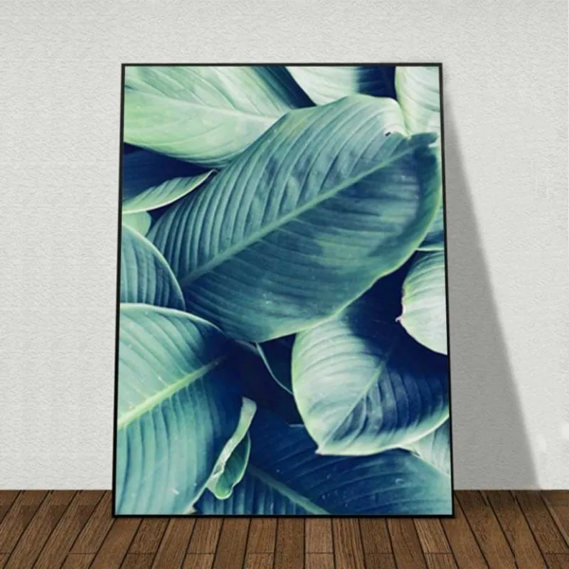 Tranh lá cây Trầu bà, quả dứa và lá cây Phú quý