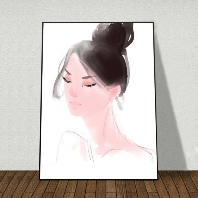 Tranh canvas Scandinavian chân dung cô gái, nai và hoa kết hợp chữ