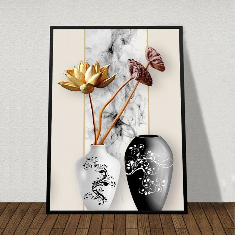 Tranh tĩnh vật bình và hoa sen