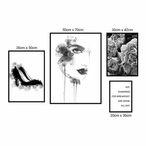 Tranh Scandinavian cô gái, đôi giày, hoa kết hợp chữ