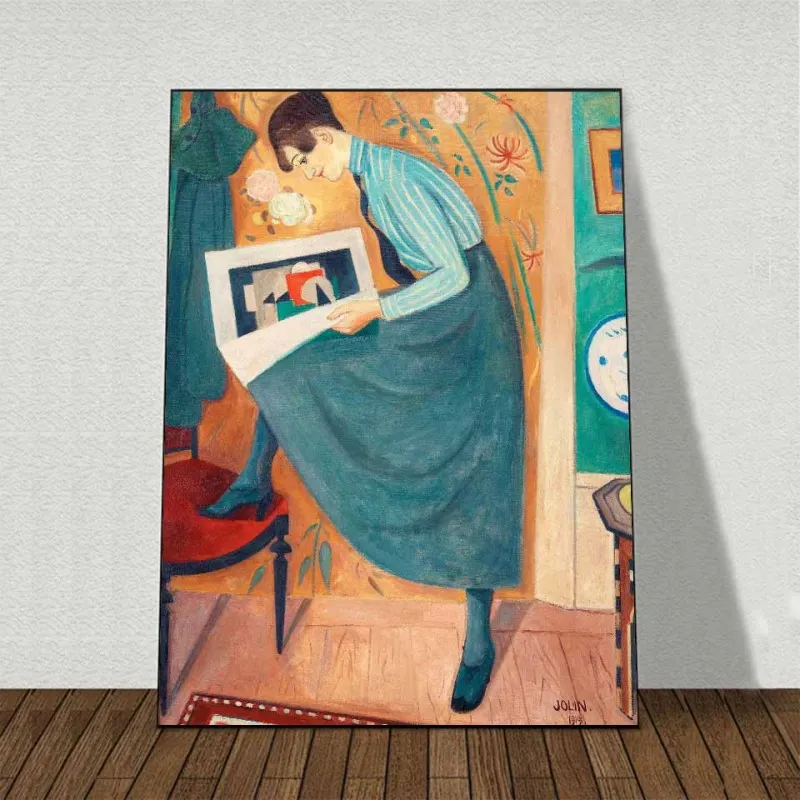 Tranh canvas cô gái đọc tạp chí, chân dung người mẫu, Cô gái trong lễ hội hóa trang