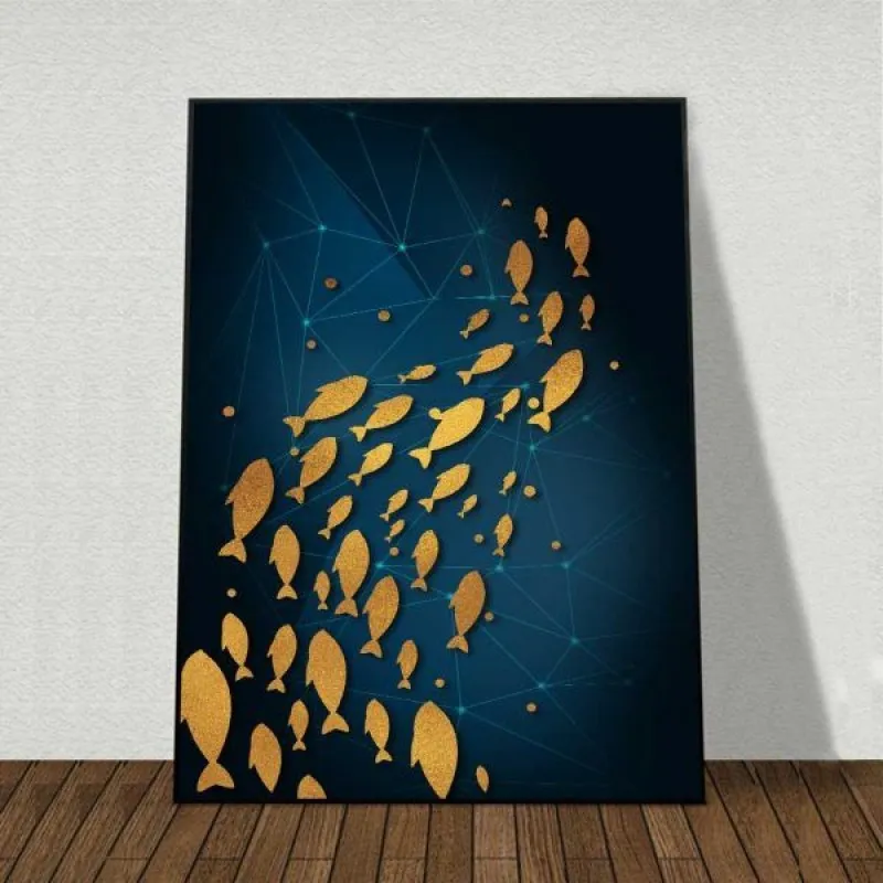 Tranh bộ trừu tượng đàn cá, đàn chim và đàn bướm