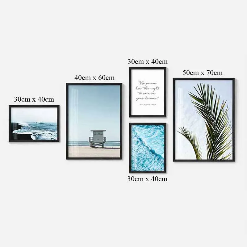 Tranh bộ Bắc Âu Scandinavian phong cảnh bãi biển và lá dừa