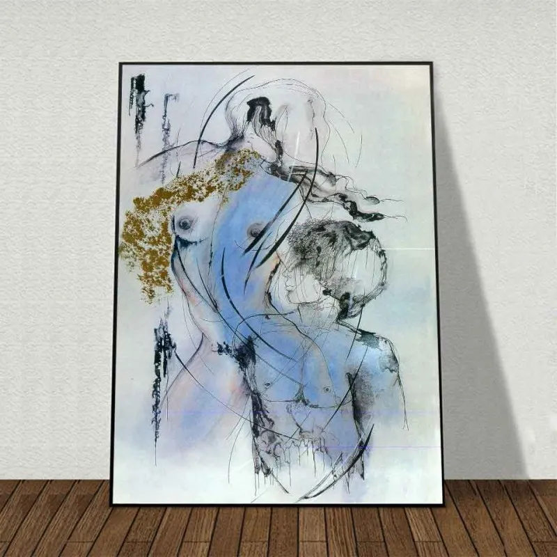 Tranh canvas các đường nét cô gái khỏa thân trừu tượng