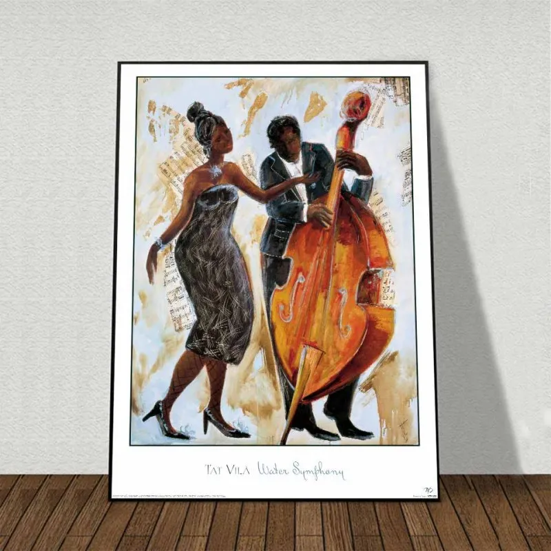 Tranh canvas trừu tượng Jazz Band, nhóm nhạc jazz, đàn đại dương cầm, đàn Cello