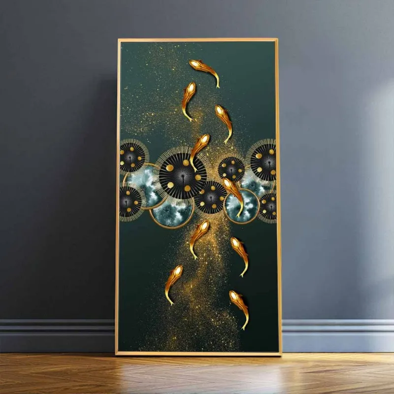 6 Tấm tranh canvas trừu tượng phong thủy 9 con cá chép cửu ngư