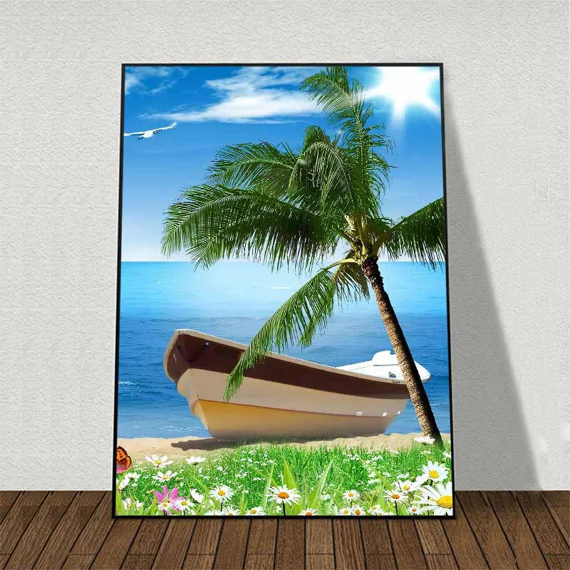 Tranh canvas phong cảnh biển và thuyền buồm trắng