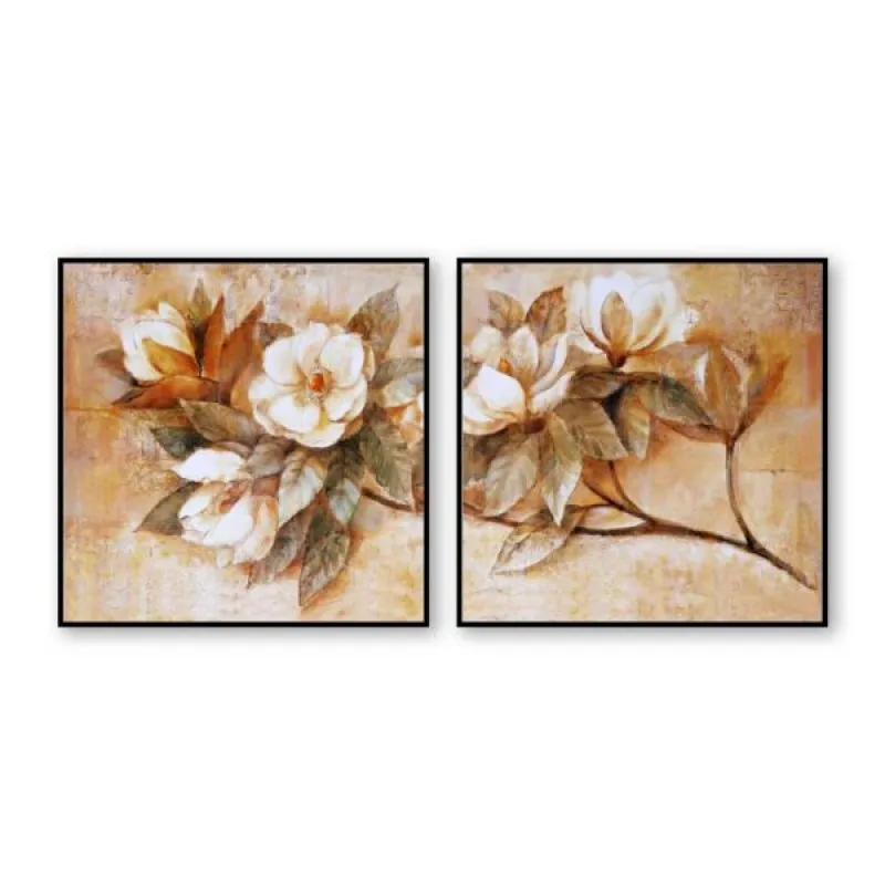 Tranh hoa trà trắng phong cách Retro