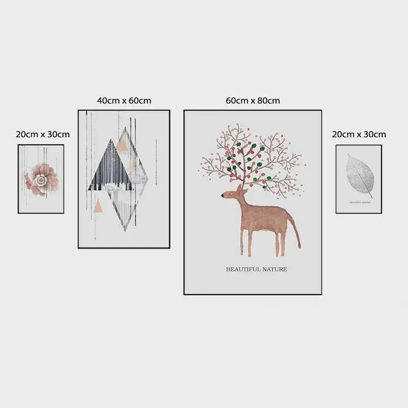 Tranh Scandinavian nail, hoa, lá cây trừu tượng