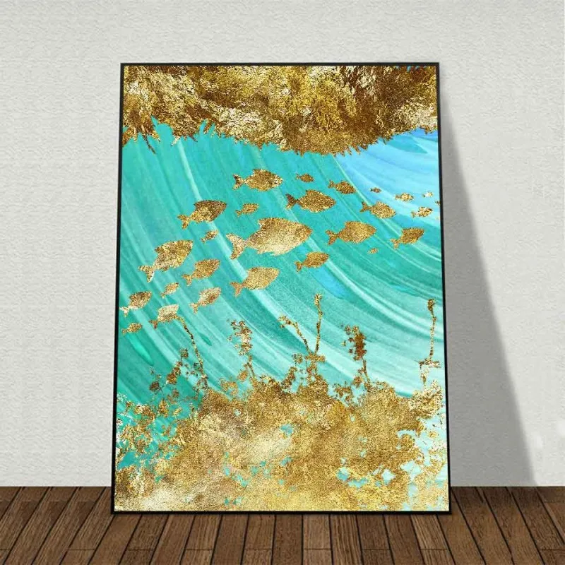 Tranh canvas trừu tượng đàn cá vàng golden