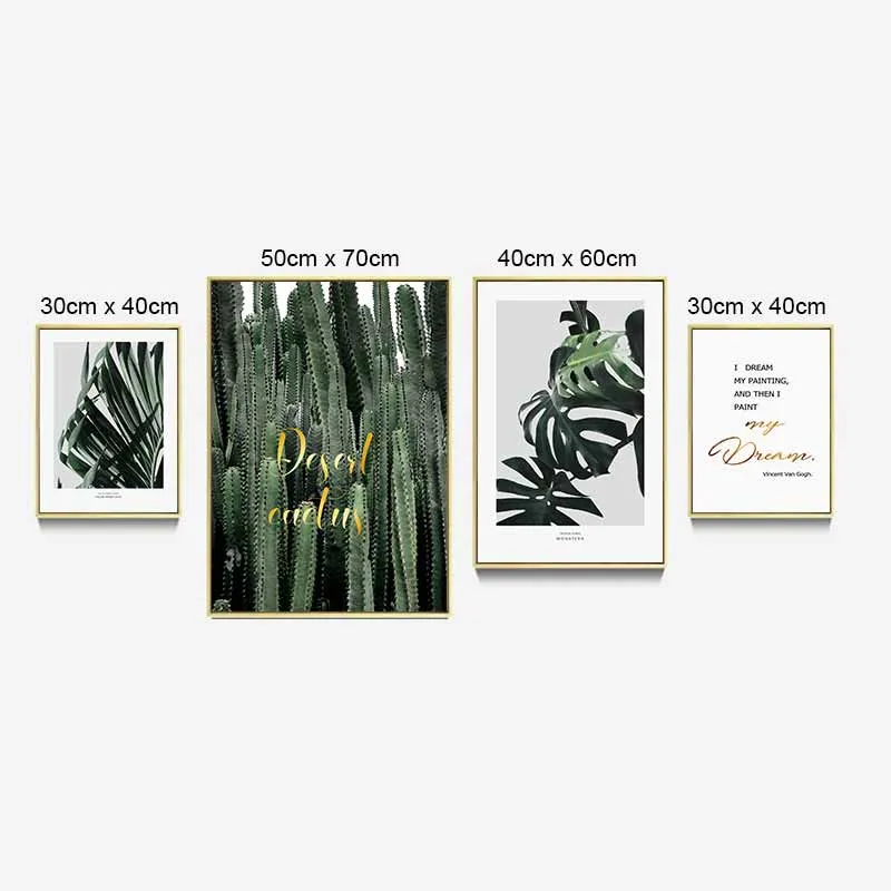 Tranh lá cây nhiệt đới xương rồng, lá trầu bà, lá dừa