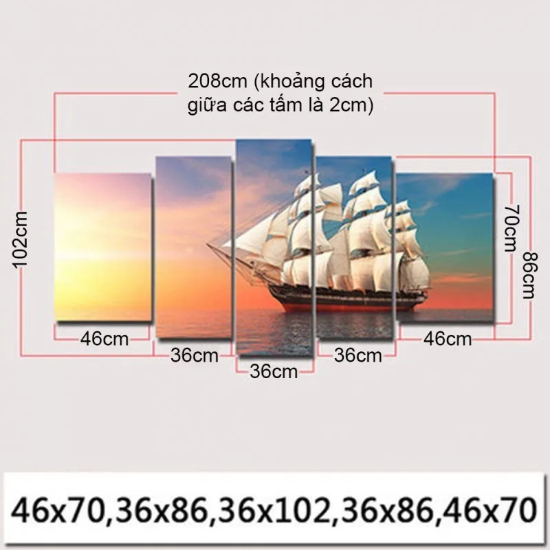 Tranh phong cảnh thuyền buồm, thuận buồm xuôi gió