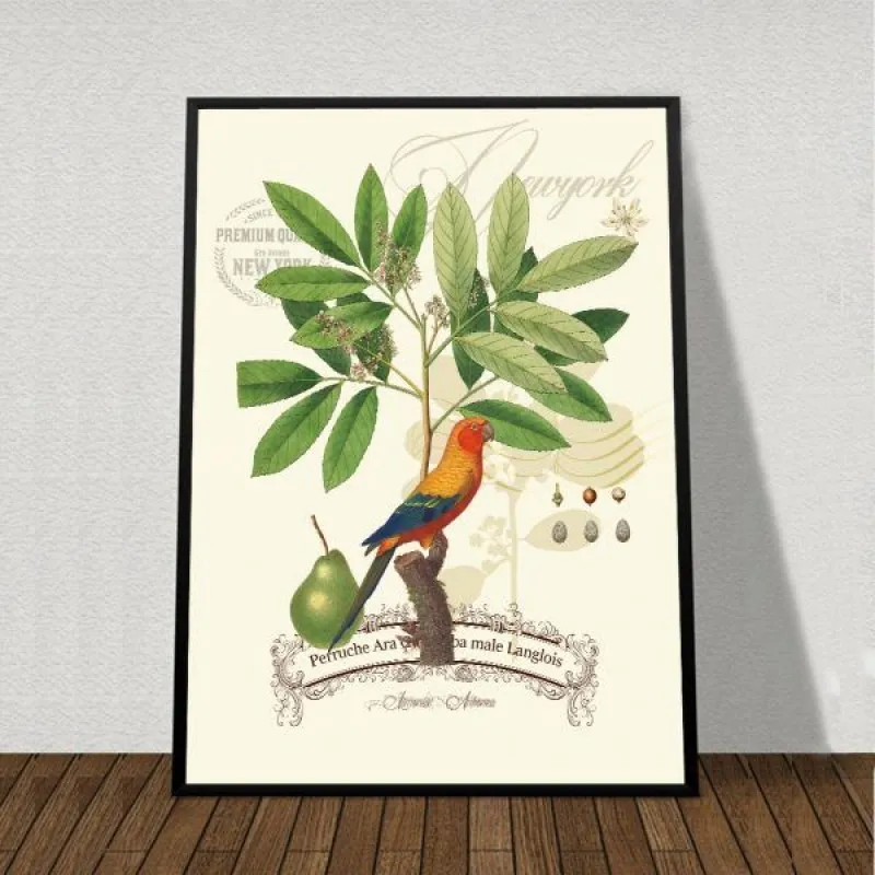 Tranh lá cây và chim vẹt