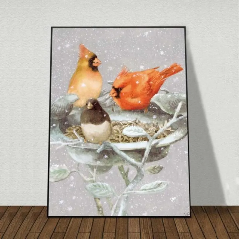 Tranh gia đình chim bên tổ ấm