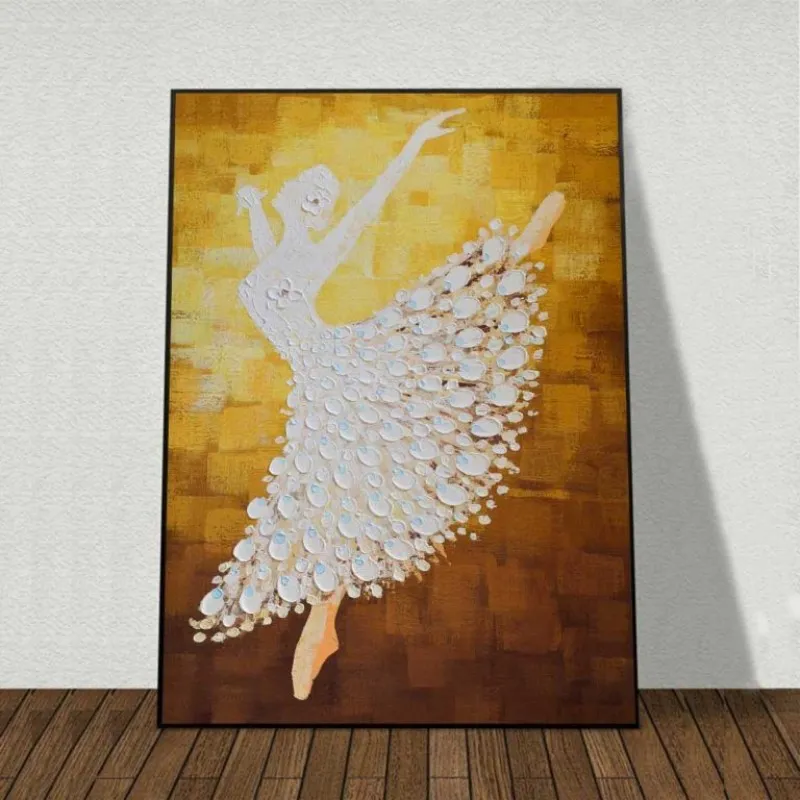 Tranh cô gái mặc váy đầm trắng múa Ballet