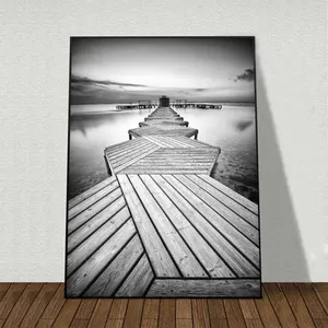 Tranh canvas phong cảnh cây khô giữa hồ nước và chiếc cầu gỗ