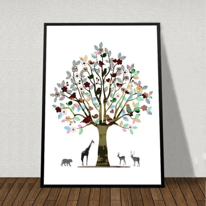 Tranh đàn nai trừu và cây khô tượng