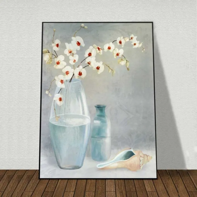 Tranh tĩnh vật bình hoa lan Hồ Điệp Mãn Thiên Hồng