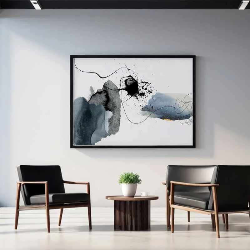 Trừu tượng với nét mực và mảng màu xám, đen