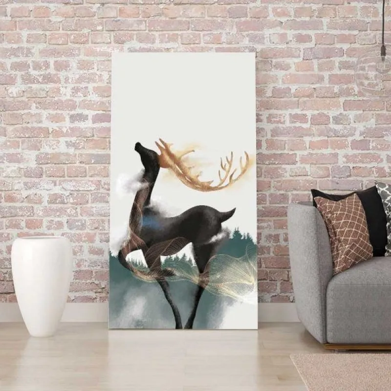 Tranh hươu nai sừng vàng trừu tượng