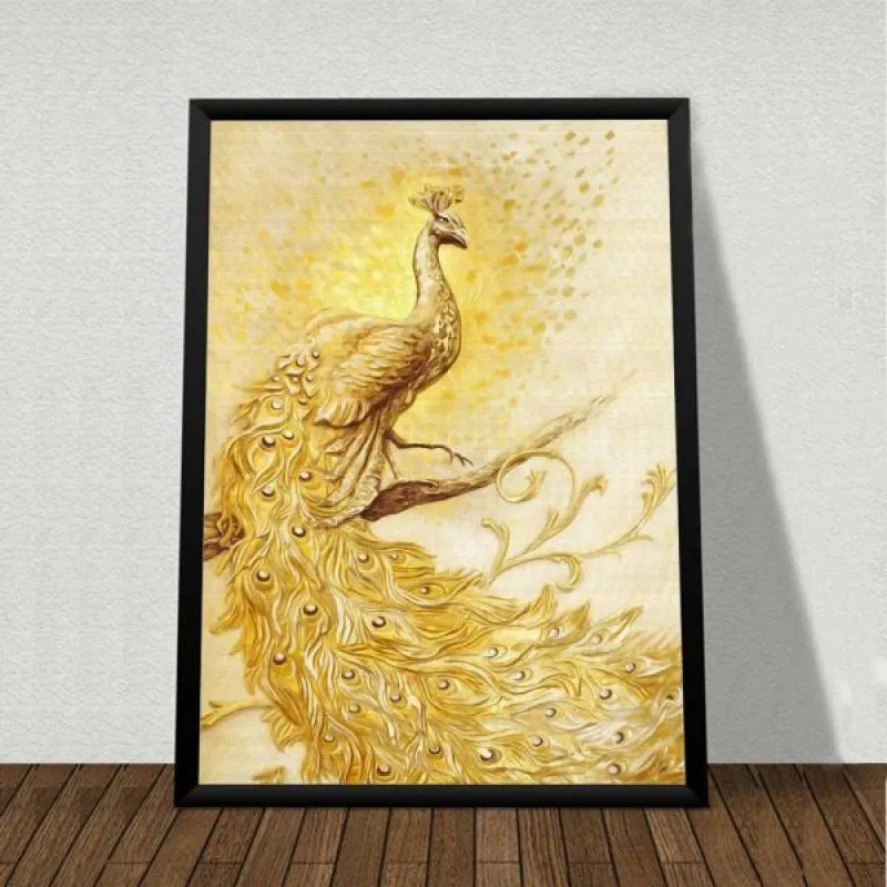 Tranh chim công và bình hoa