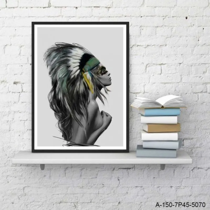 Tranh in canvas cô gái da đỏ đen trắng