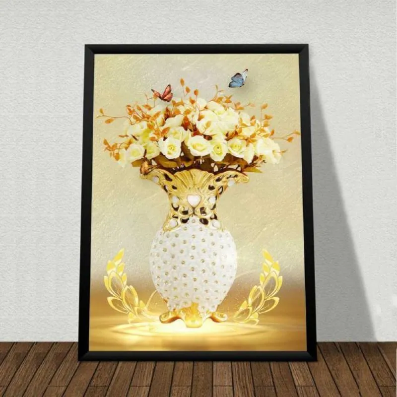 Tranh chim công và bình hoa