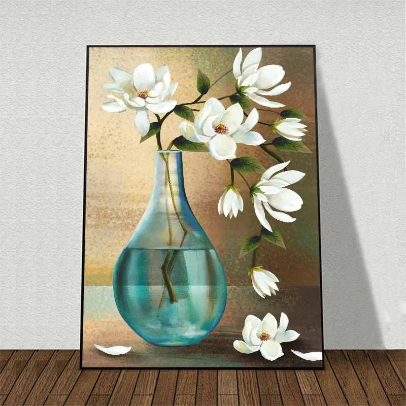 Tranh bình hoa trà trắng bằng pha lê