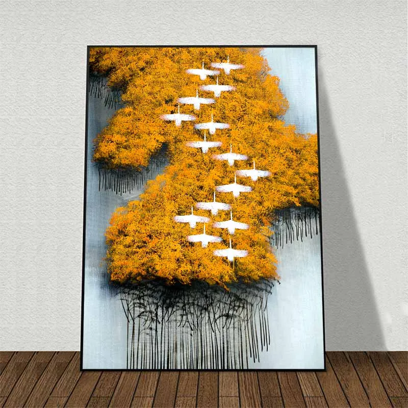 Tranh rừng cây và đàn cò