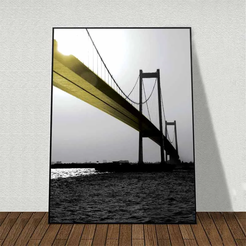 Tranh Scandinavian phong cảnh cây cầu, cầu đá và cây khô trừu tượng