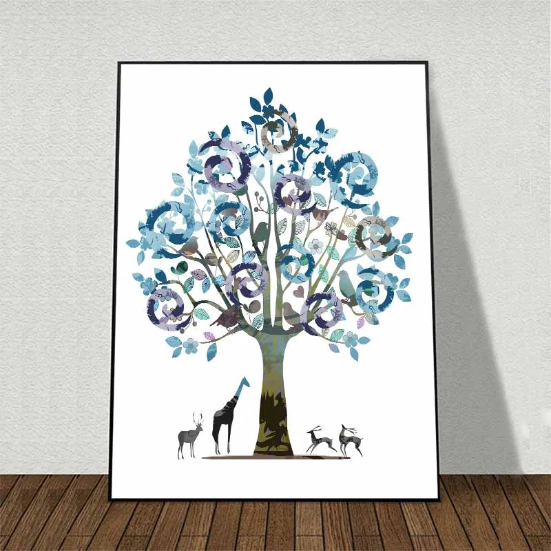 Tranh Nai, Hươu cao cổ cách điệu và cây nhiều màu trừu tượng