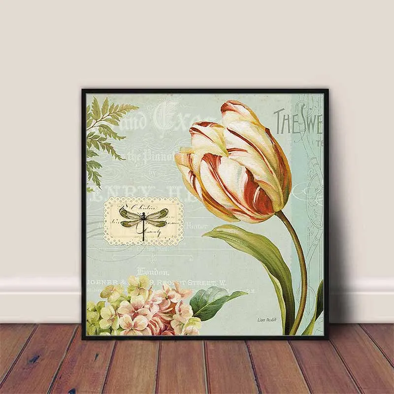 Tranh hoa tulip, chuồn chuồn và bướm